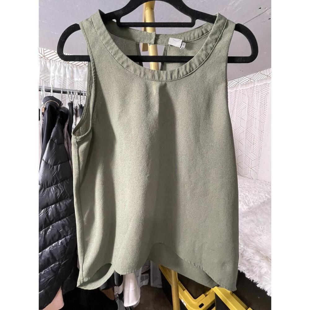 Paper Crane Sleeveless Open/Faux Wrap Back Blouse Small  Button Neck READ*